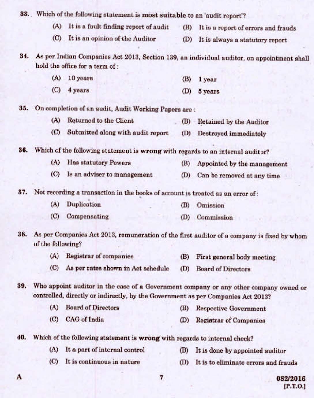 Kerala PSC Accountant OMR Exam 2016 Question Paper Code 0822016 5