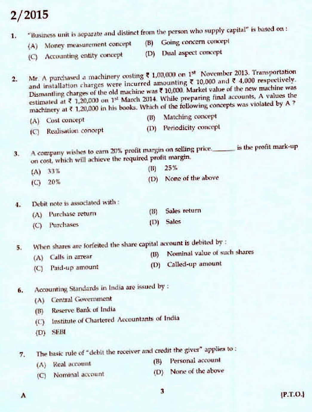 Kerala PSC Accounts Officer OMR Exam 2015 Question Paper Code 22015 1