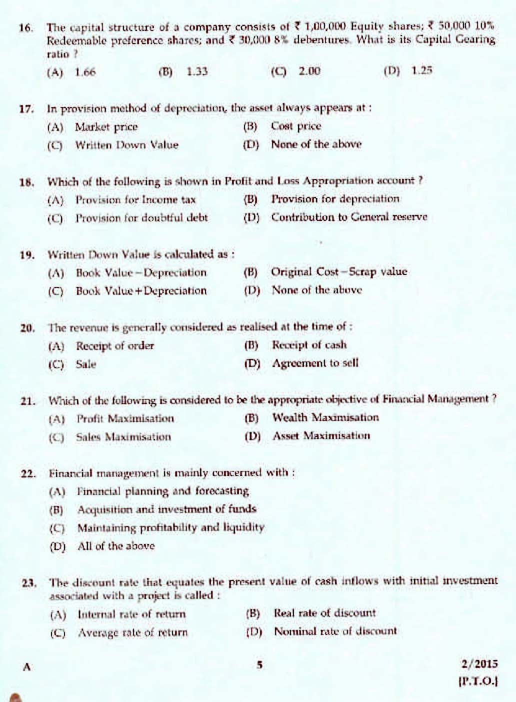 Kerala PSC Accounts Officer OMR Exam 2015 Question Paper Code 22015 3