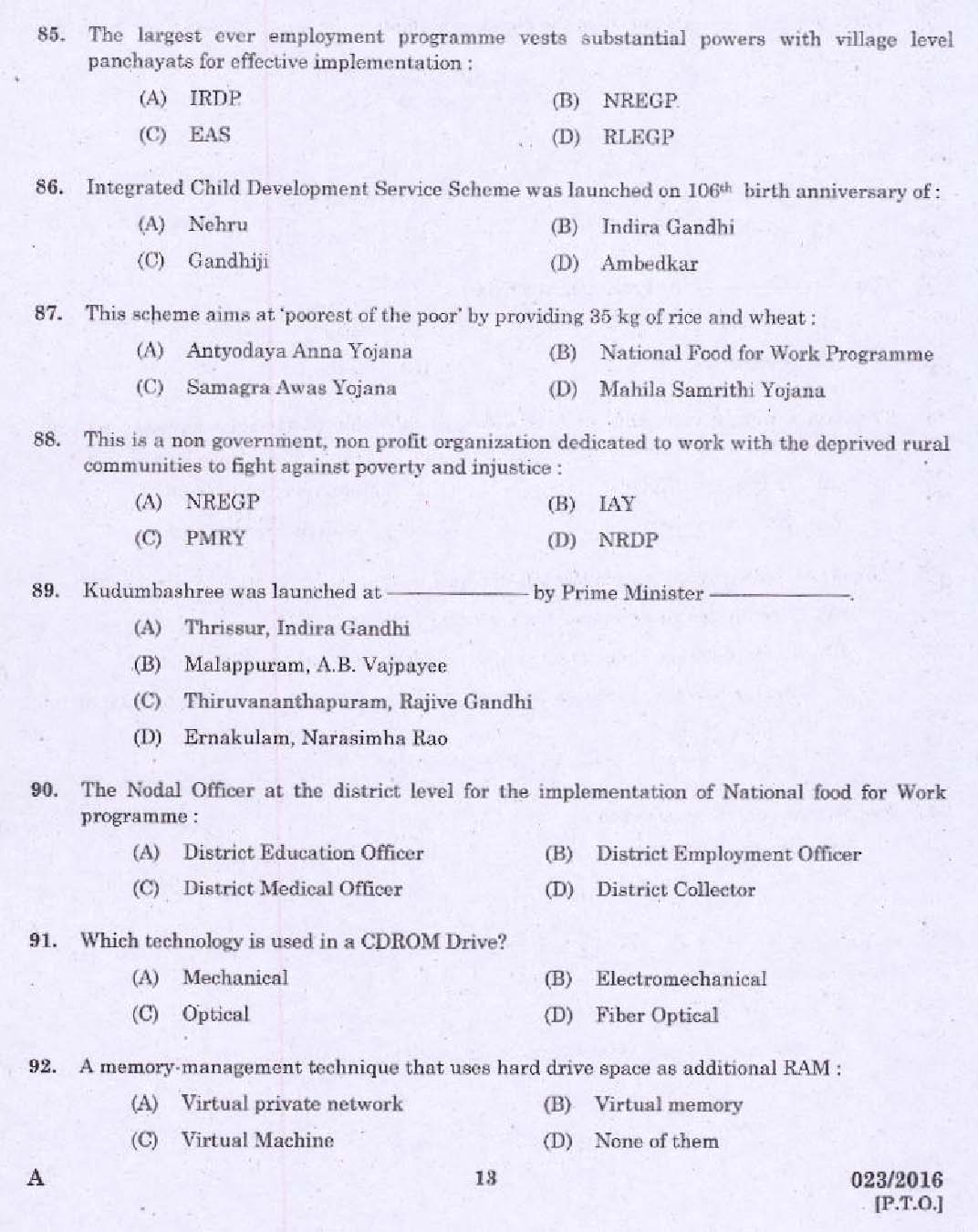 Kerala PSC Administrative Assistant Exam Question 0232016 11