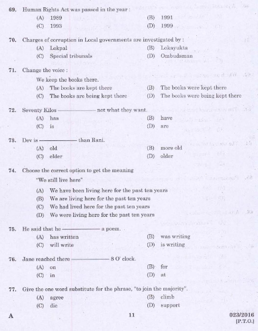 Kerala PSC Administrative Assistant Exam Question 0232016 9