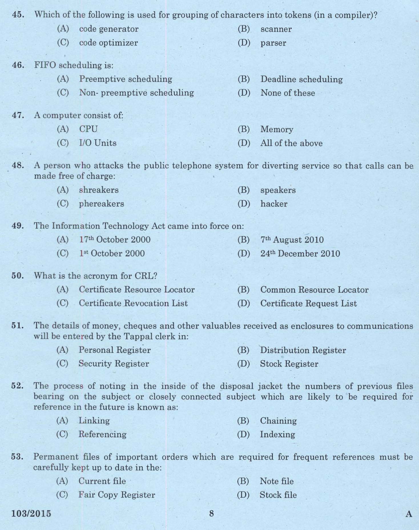 Kerala PSC Administrative Officer Exam Code 1032015 6