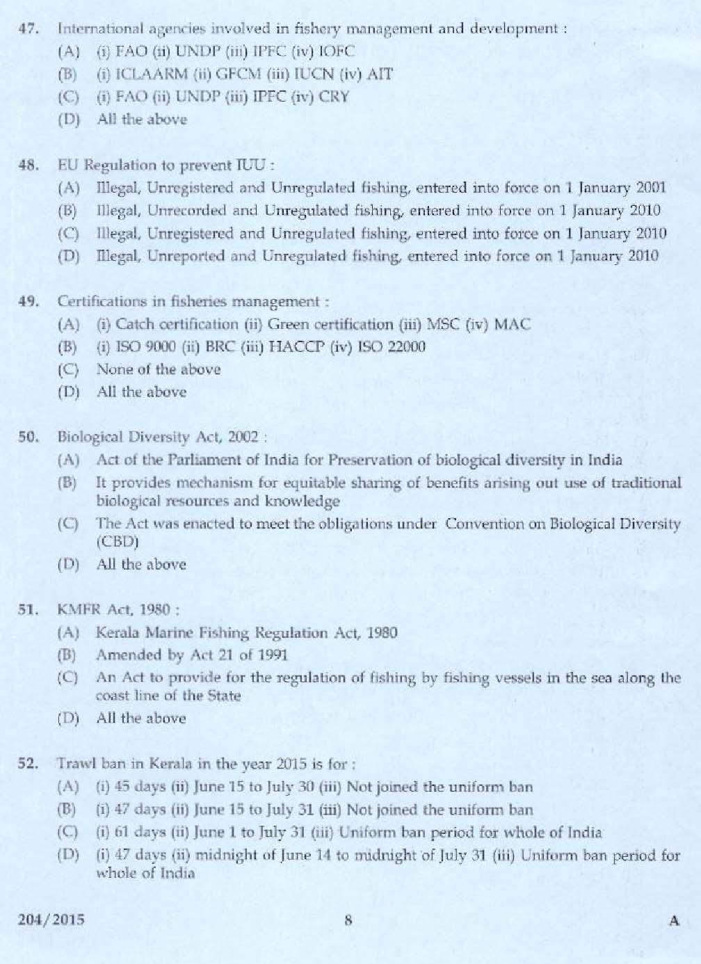 KPSC Assistant Director Of Fisheries Exam Question 2042015 6