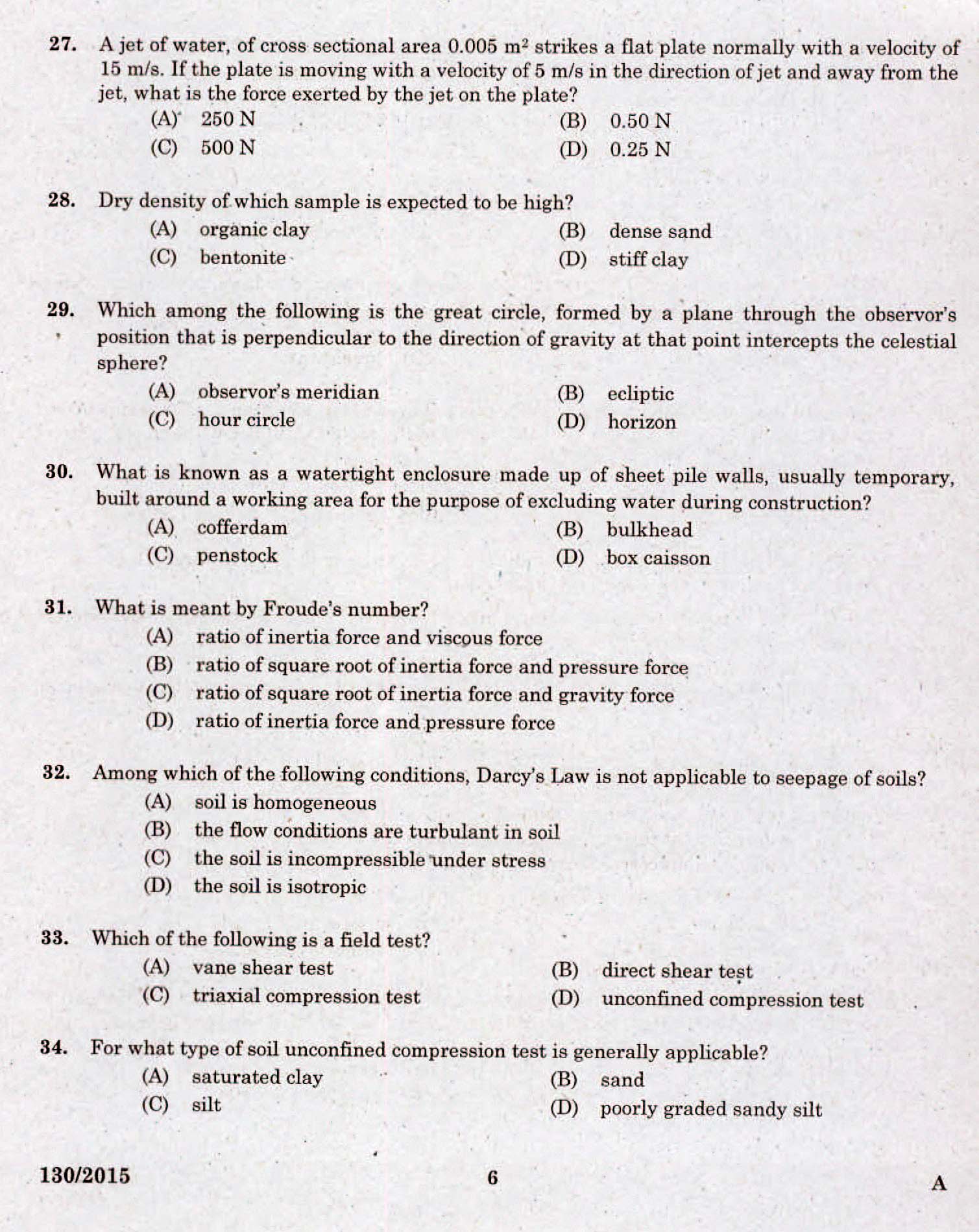 Kerala PSC Assistant Engineer Civil Exam 2015 Question Paper Code 1302015 4