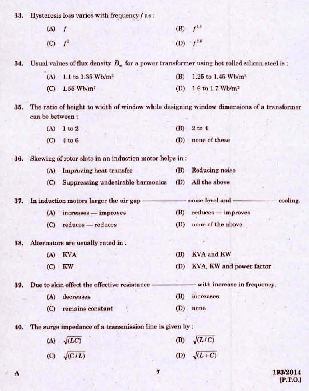 Kerala PSC Assistant Engineer Electrical Exam 2014 Question Paper Code 1932014 5