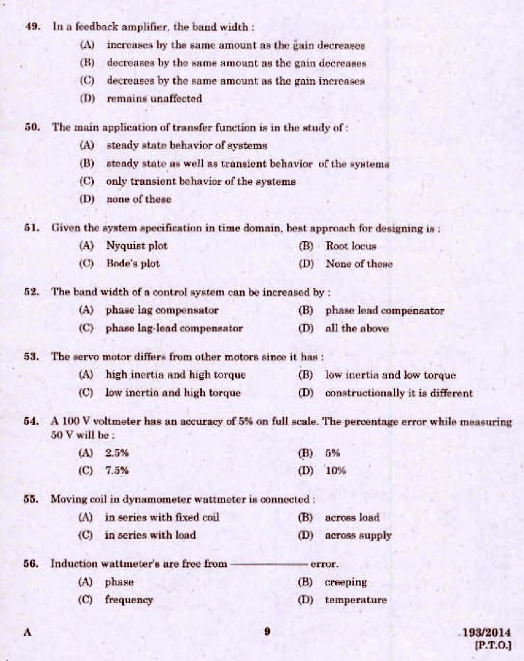 Kerala PSC Assistant Engineer Electrical Exam 2014 Question Paper Code 1932014 7