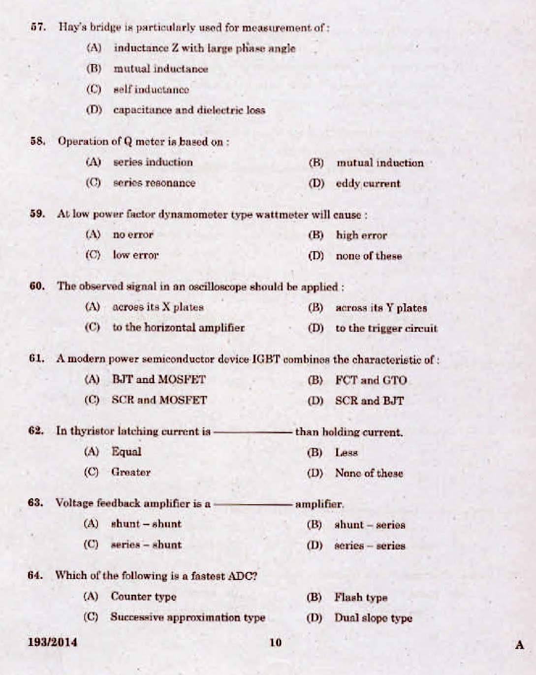 Kerala PSC Assistant Engineer Electrical Exam 2014 Question Paper Code 1932014 8