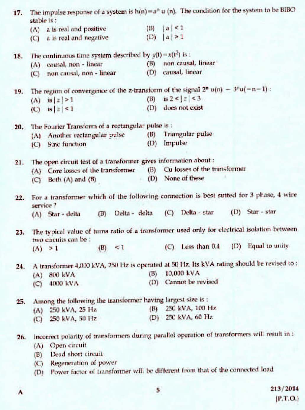 Kerala PSC Assistant Engineer Electrical Exam 2014 Question Paper Code 2132014 3