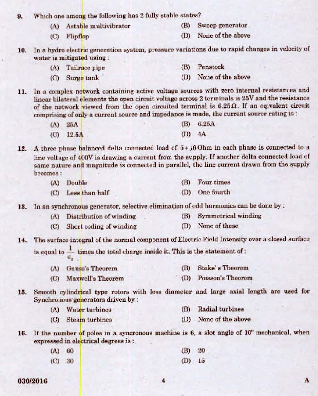 Kerala PSC Assistant Engineer Electrical Exam 2016 Question Paper Code 0302016 2