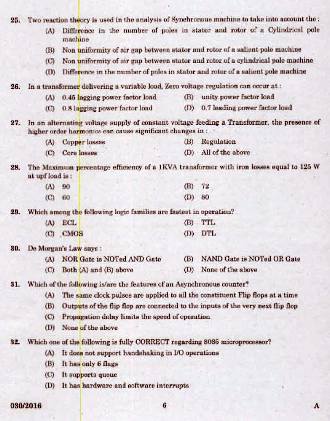 Kerala PSC Assistant Engineer Electrical Exam 2016 Question Paper Code 0302016 4