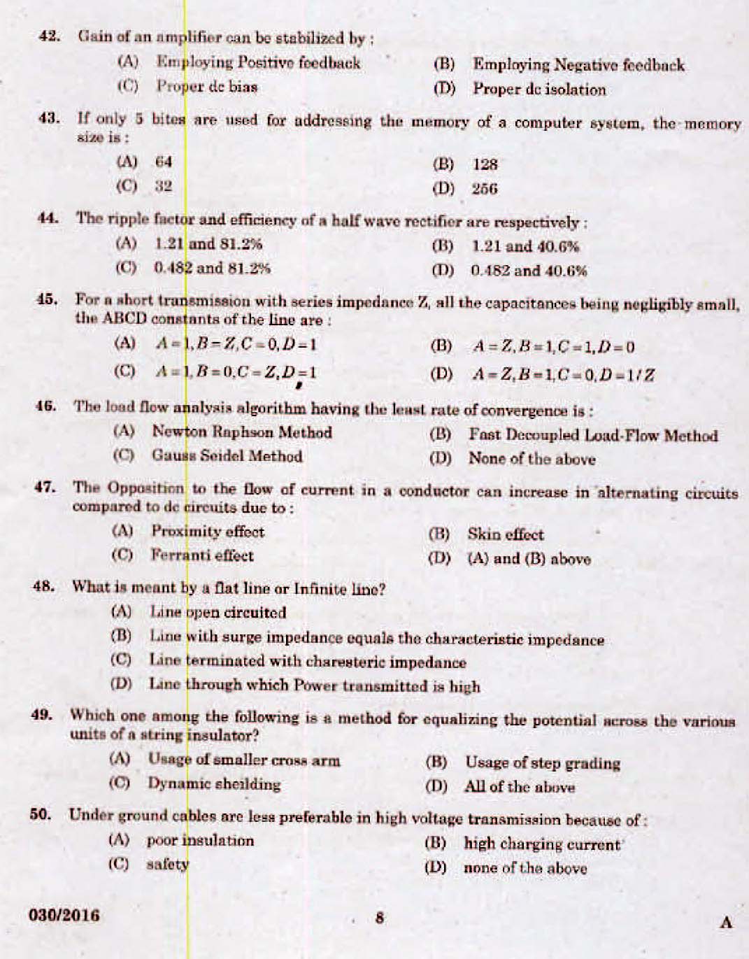Kerala PSC Assistant Engineer Electrical Exam 2016 Question Paper Code 0302016 6