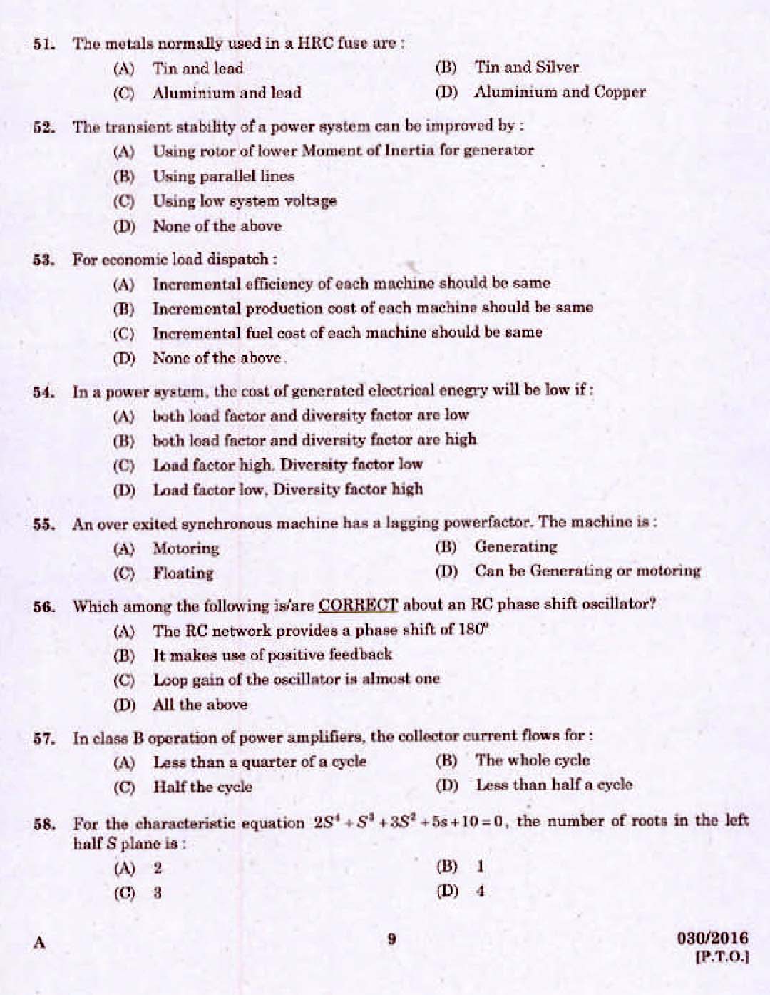 Kerala PSC Assistant Engineer Electrical Exam 2016 Question Paper Code 0302016 7