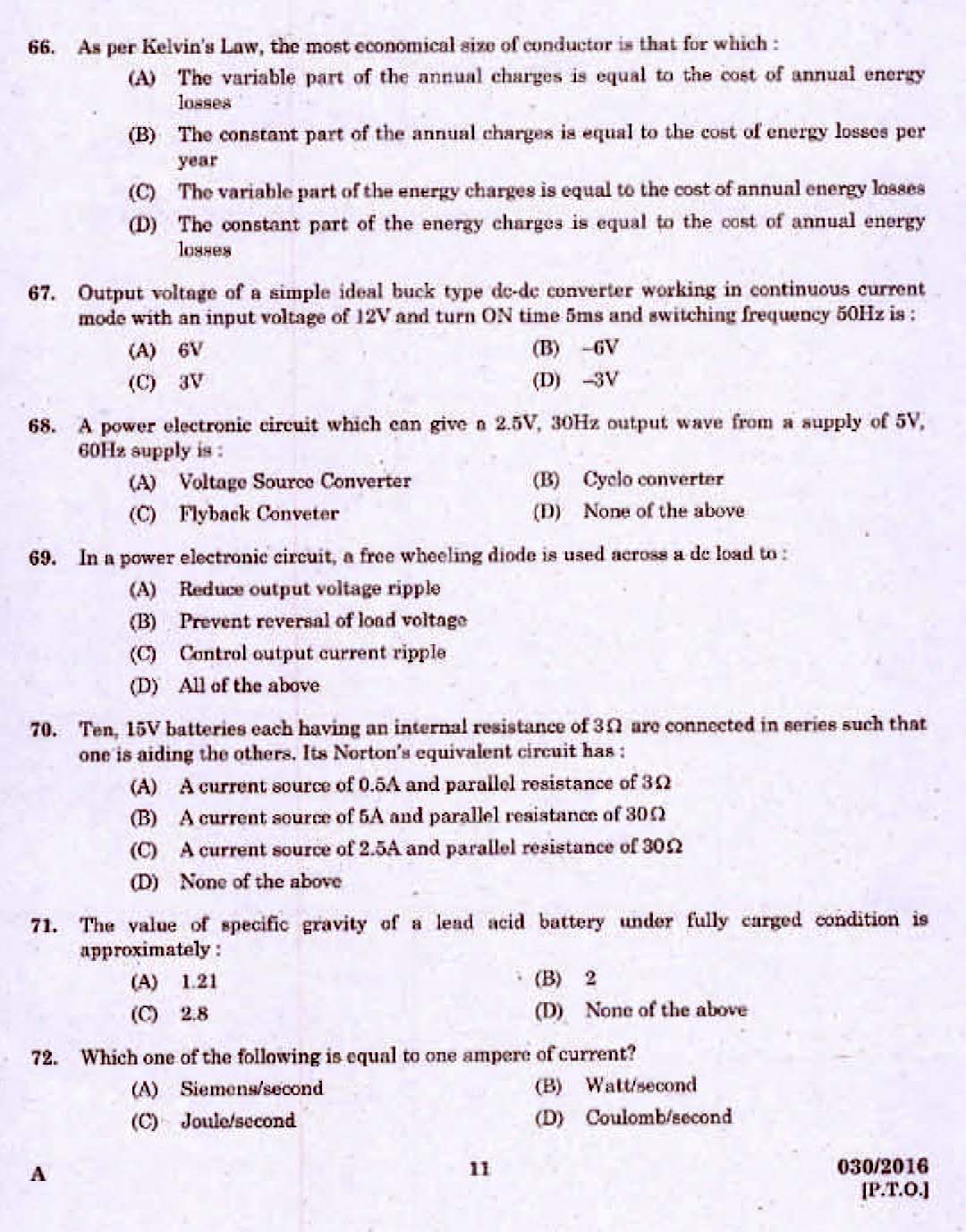 Kerala PSC Assistant Engineer Electrical Exam 2016 Question Paper Code 0302016 9