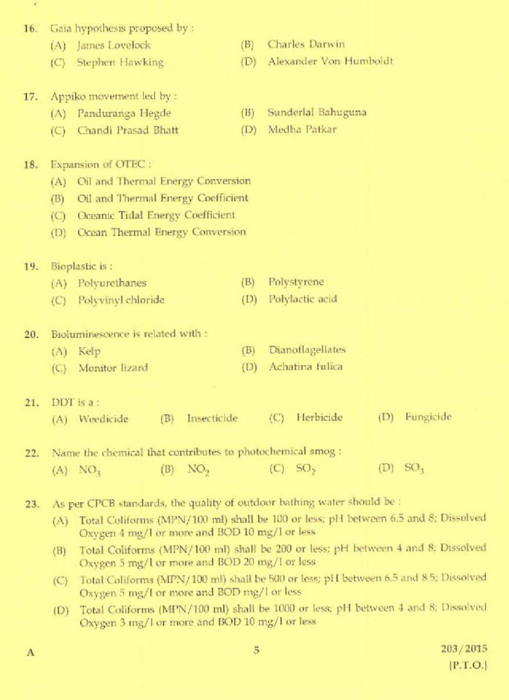 KPSC Assistant Environmental Officer Exam 2015 Code 2032015 3