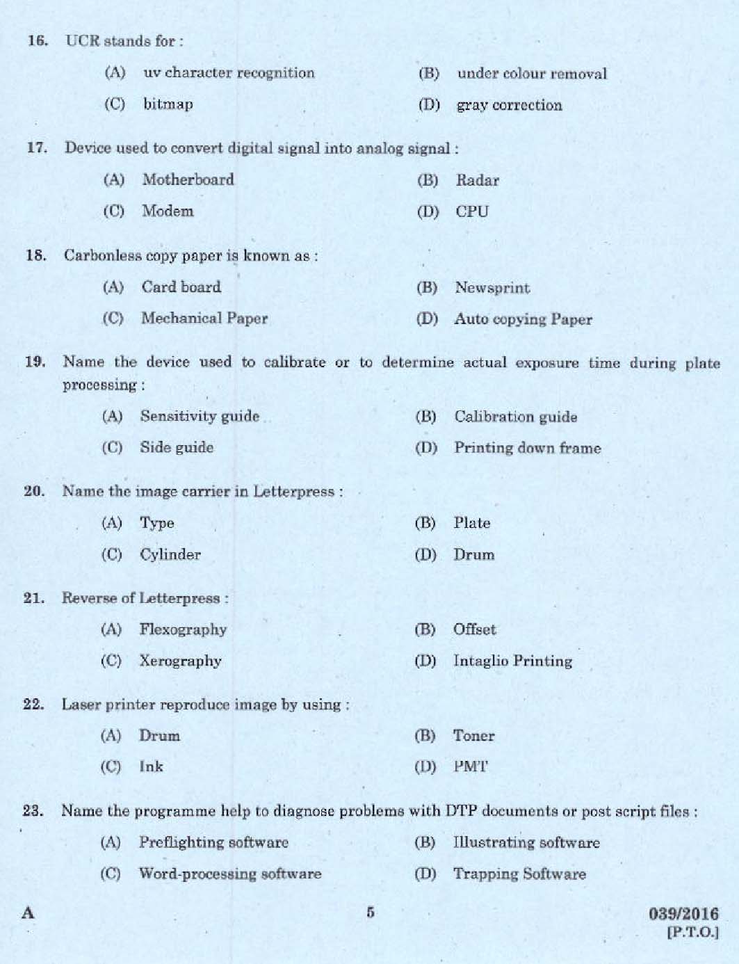 Kerala PSC Binder Grade II Exam Question Code 392016 3