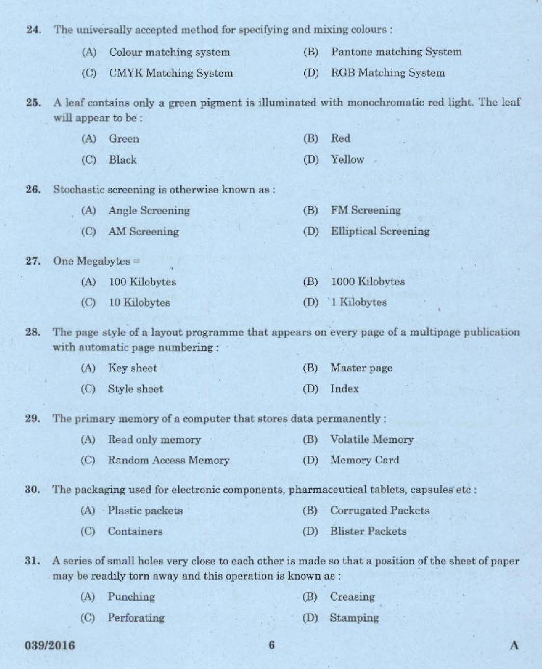 Kerala PSC Binder Grade II Exam Question Code 392016 4