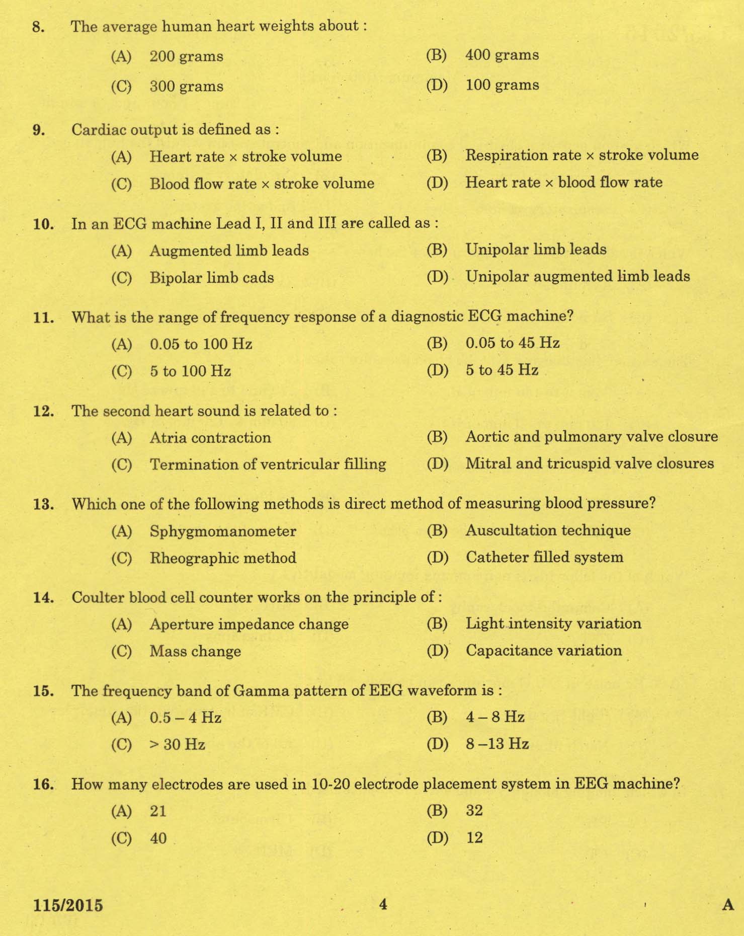 Kerala PSC Bio Medical Engineer Exam Question Code 1152015 2