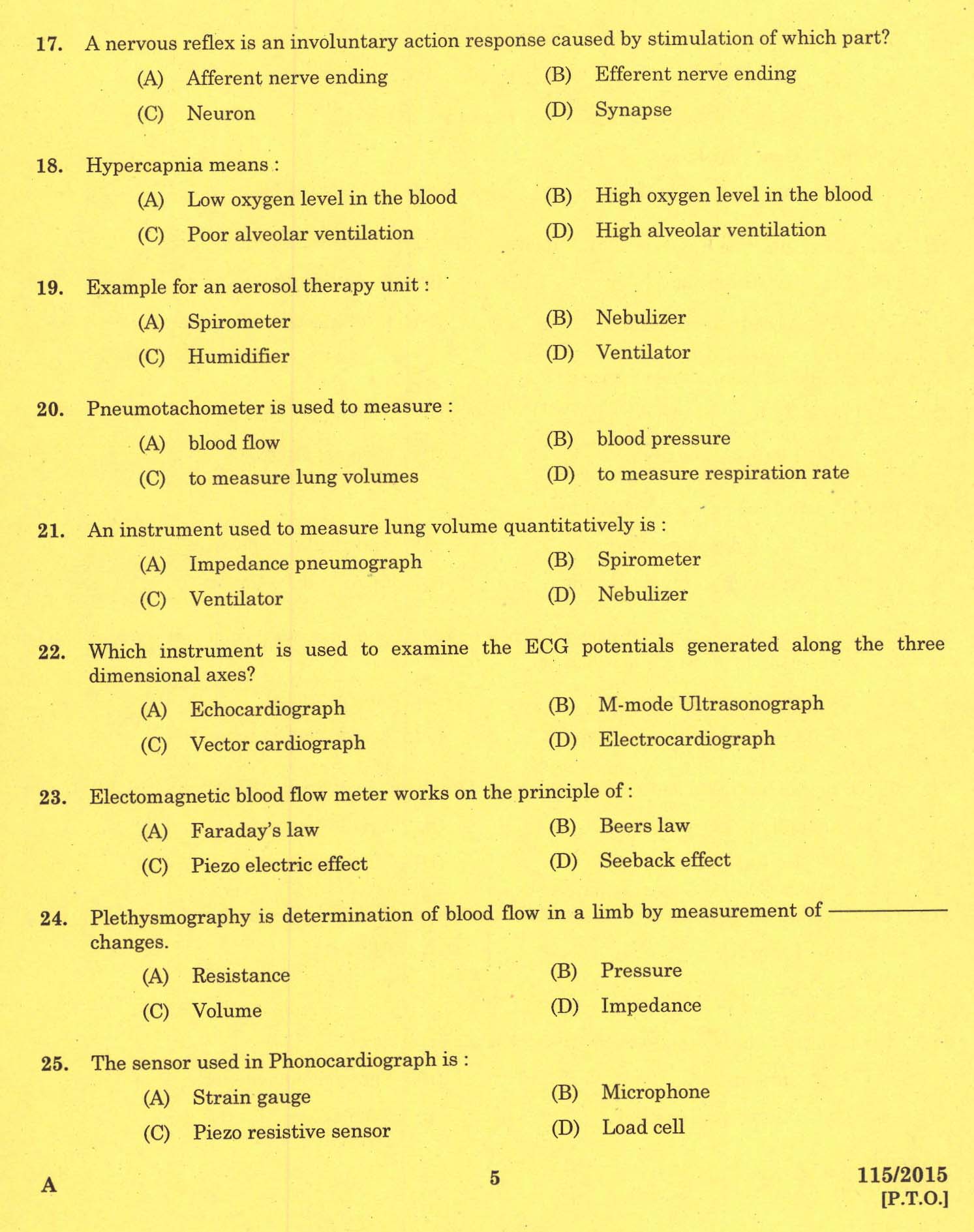 Kerala PSC Bio Medical Engineer Exam Question Code 1152015 3