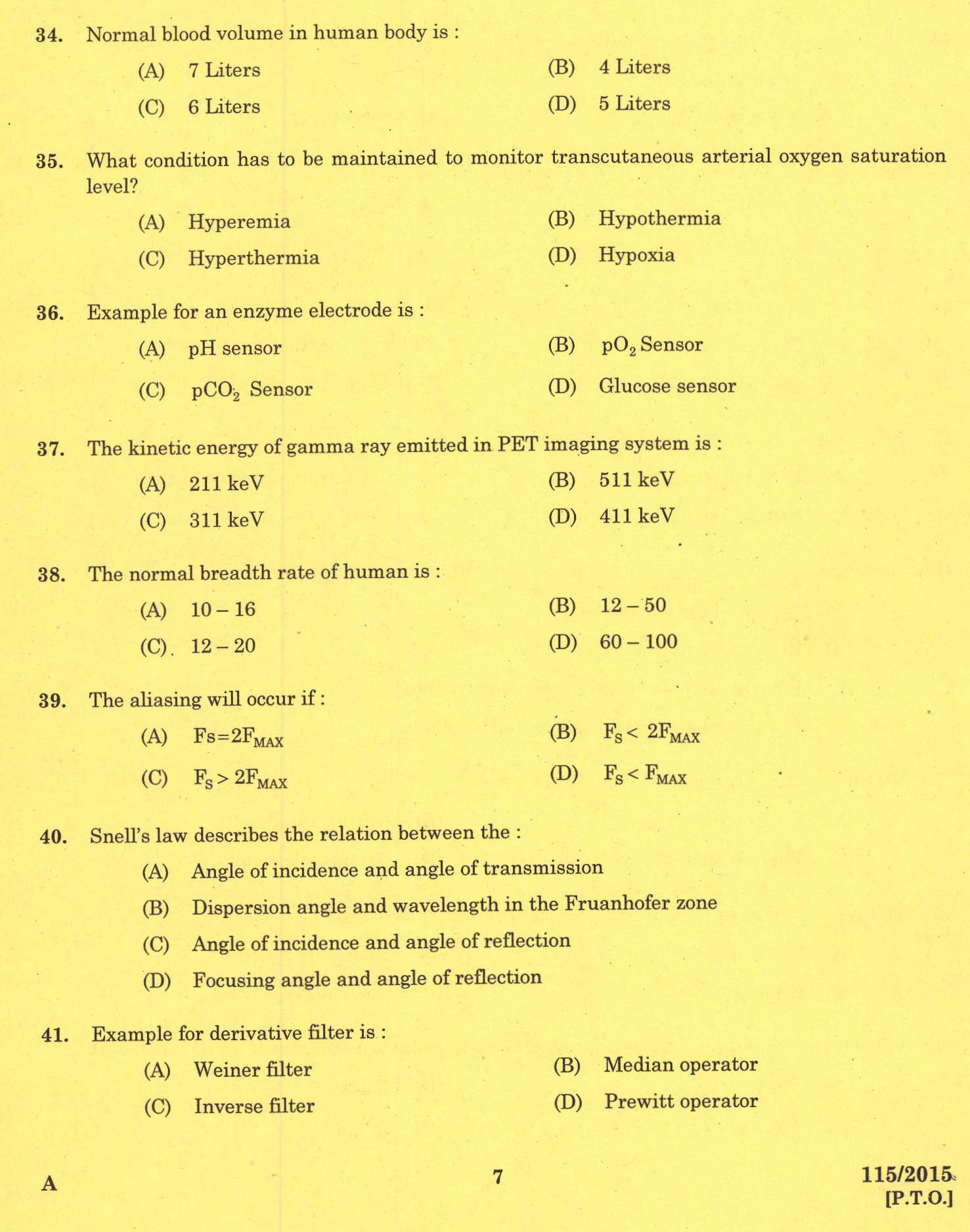 Kerala PSC Bio Medical Engineer Exam Question Code 1152015 5