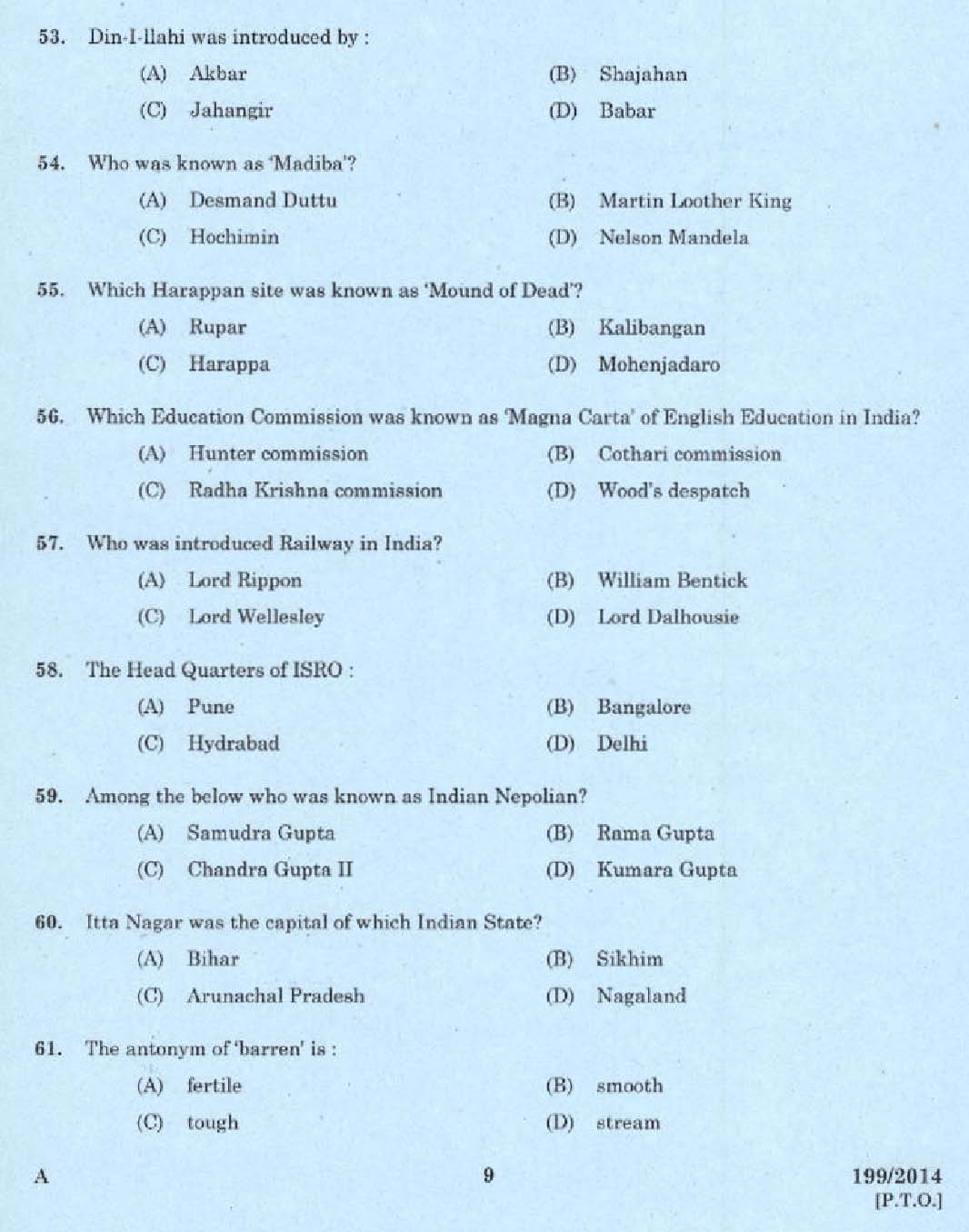Kerala PSC Cine Assistant Exam Question Code 1992014 7