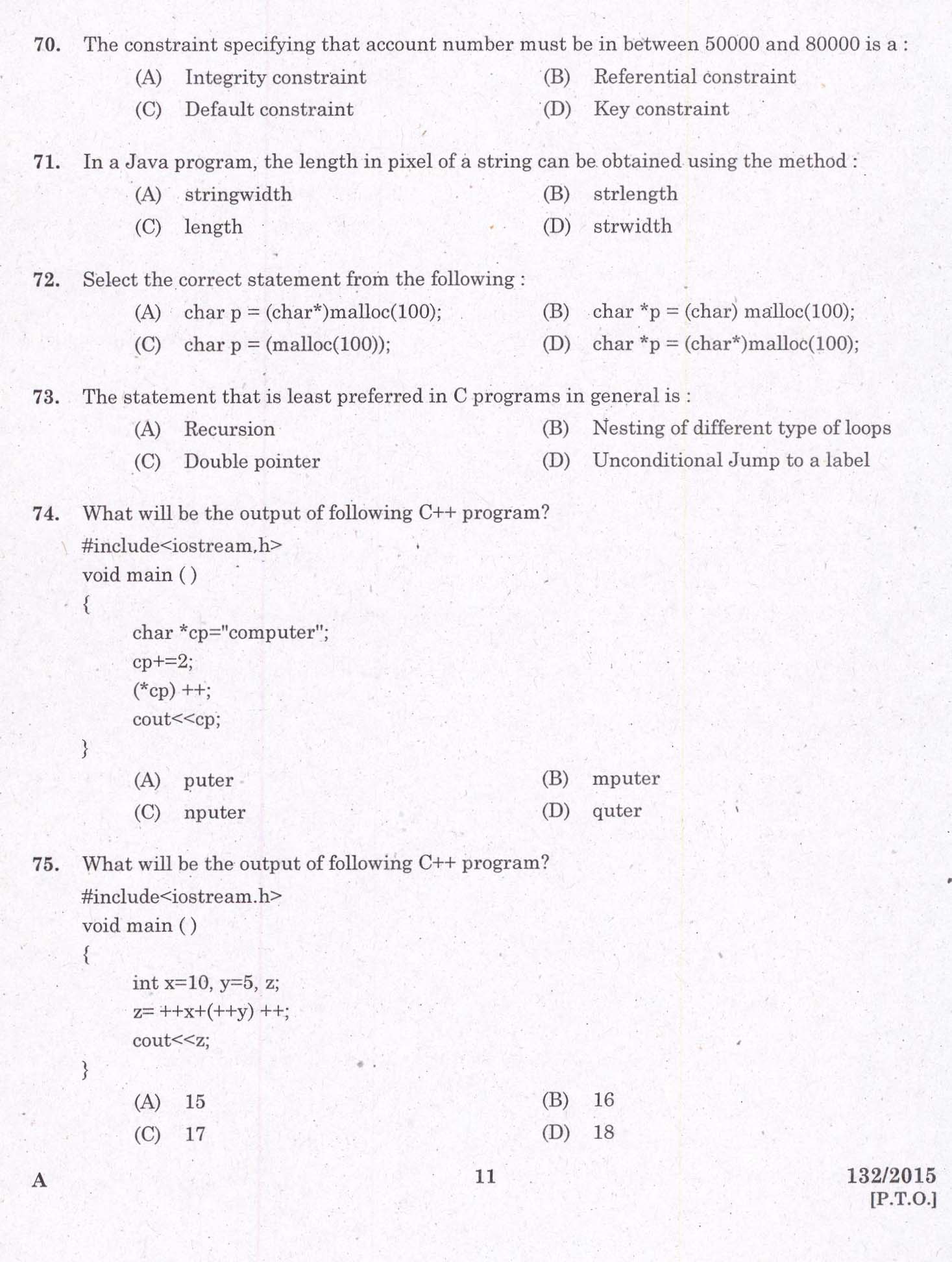 KPSC Computer Operator Exam 2015 Code 1322015 9