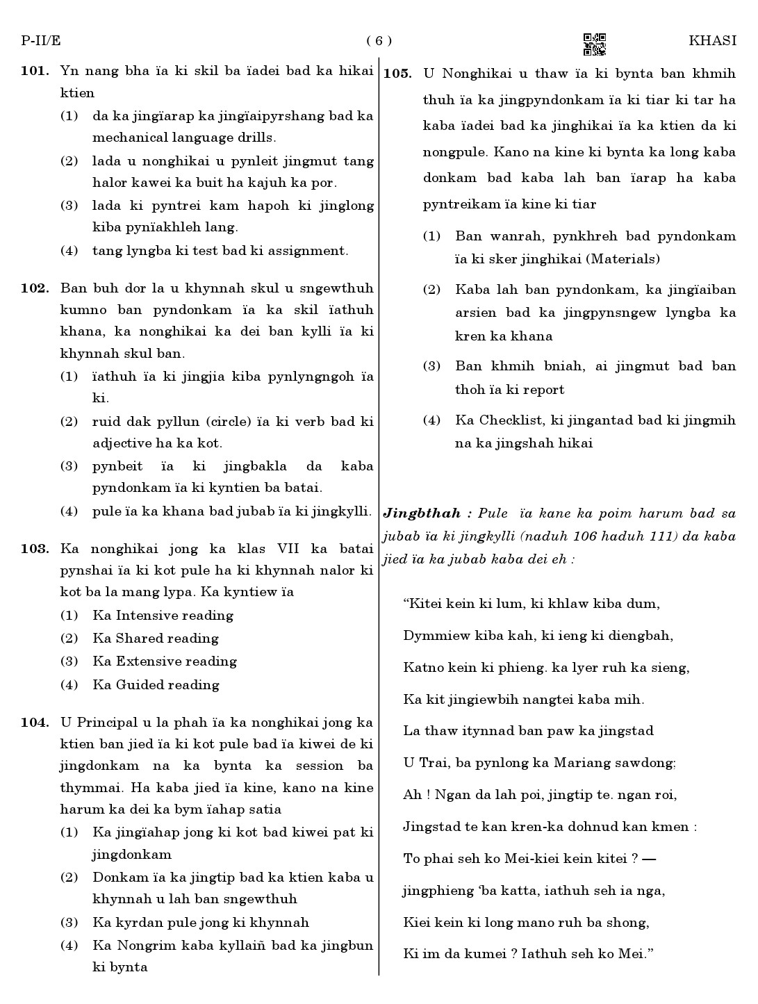 CTET August 2023 Khasi Language Supplement Paper II Part IV and V 6