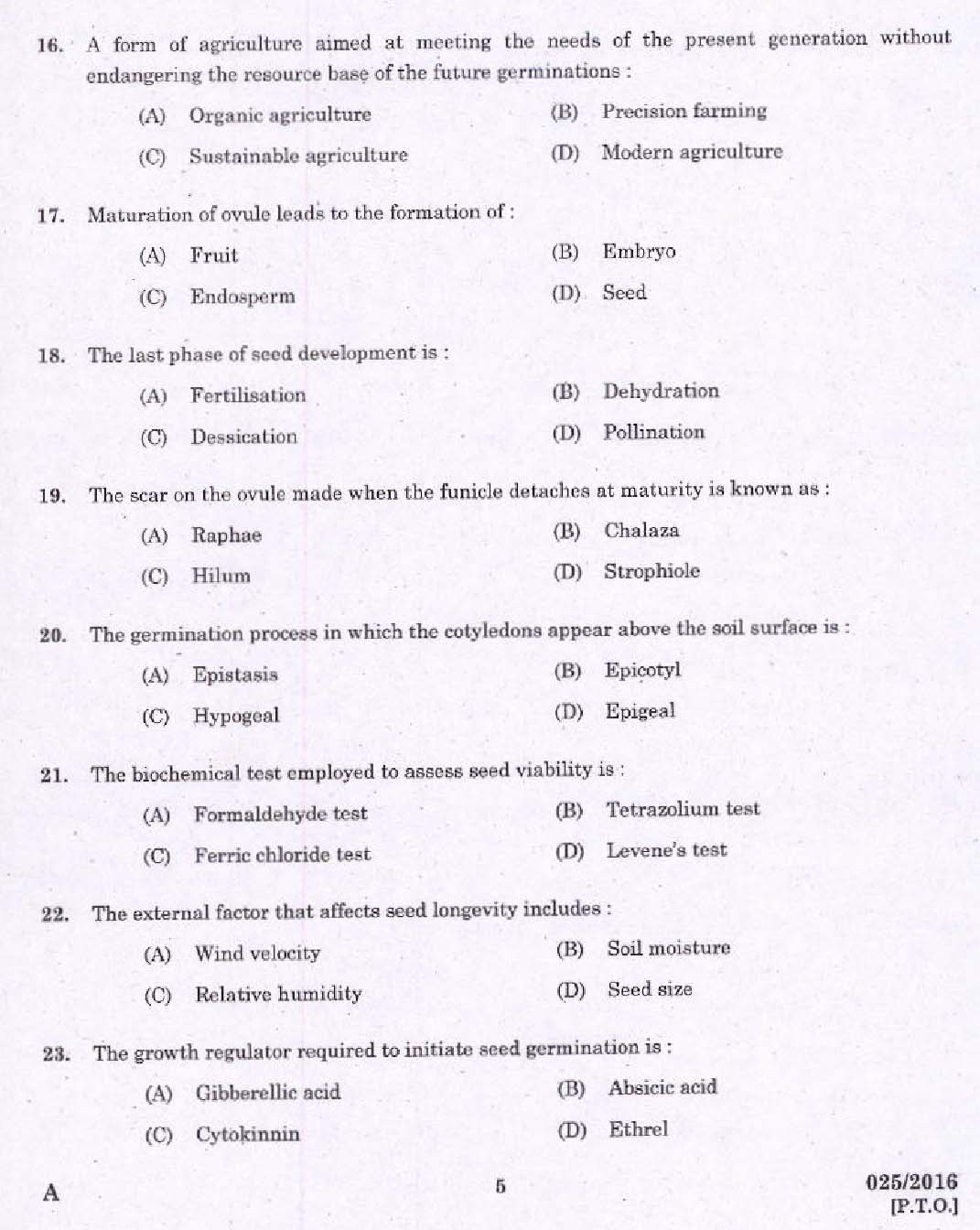 Kerala PSC Field Assistant Exam Question Code 0252016 3