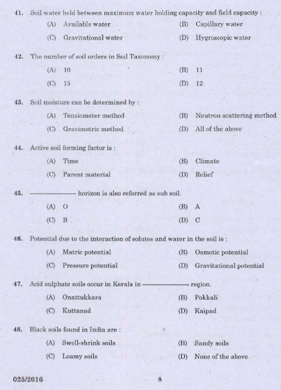 Kerala PSC Field Assistant Exam Question Code 0252016 6