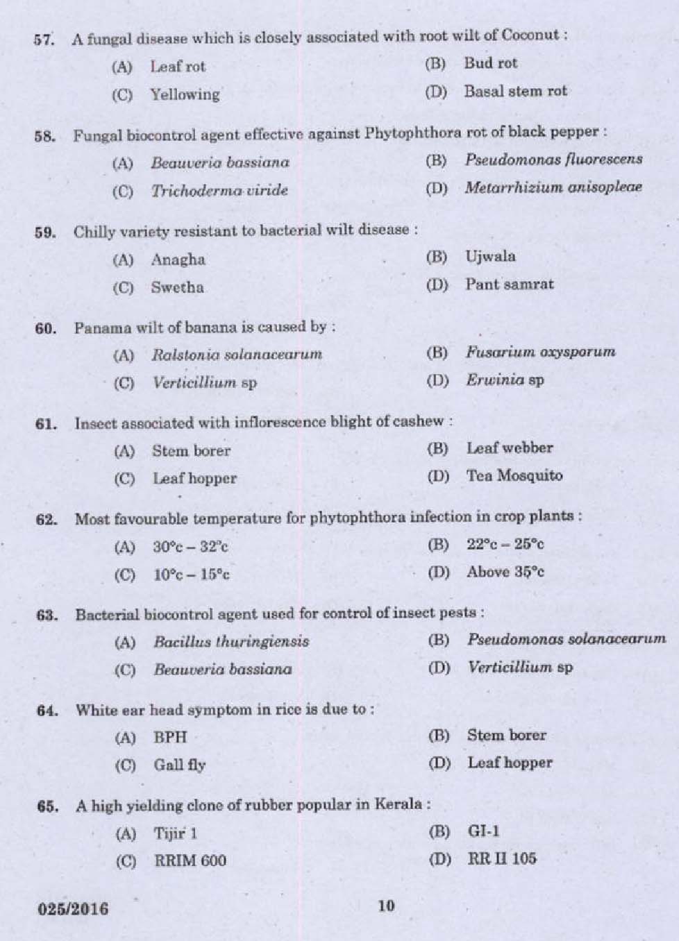 Kerala PSC Field Assistant Exam Question Code 0252016 8