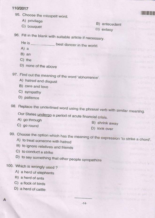 Kerala PSC Fireman Exam 2017 Question Paper Code 1102017 13