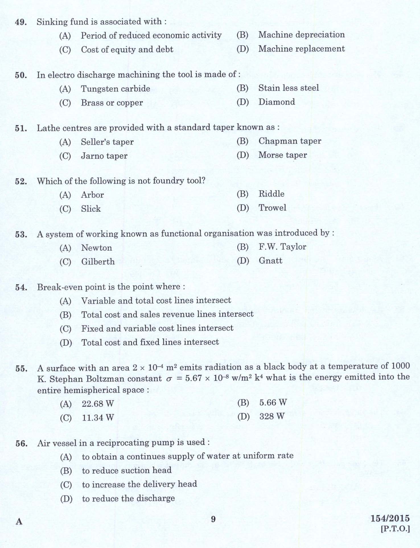 Kerala PSC Foreman Exam 2015 Question Paper Code 1542015 7