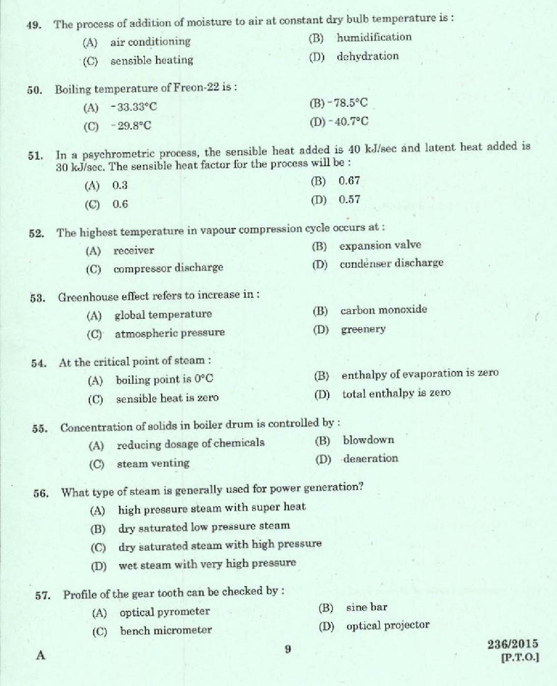 Kerala PSC Foreman Exam 2015 Question Paper Code 2362015 7