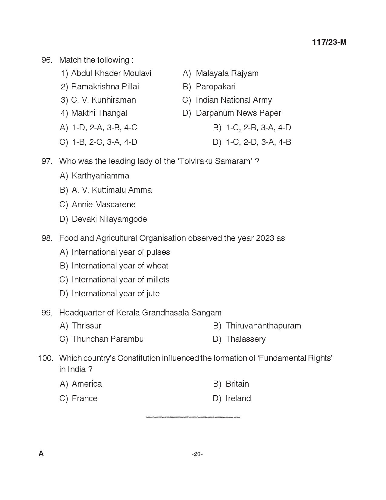 KPSC Drawing Teacher Malayalam High School Exam 2023 Code 1172023 22