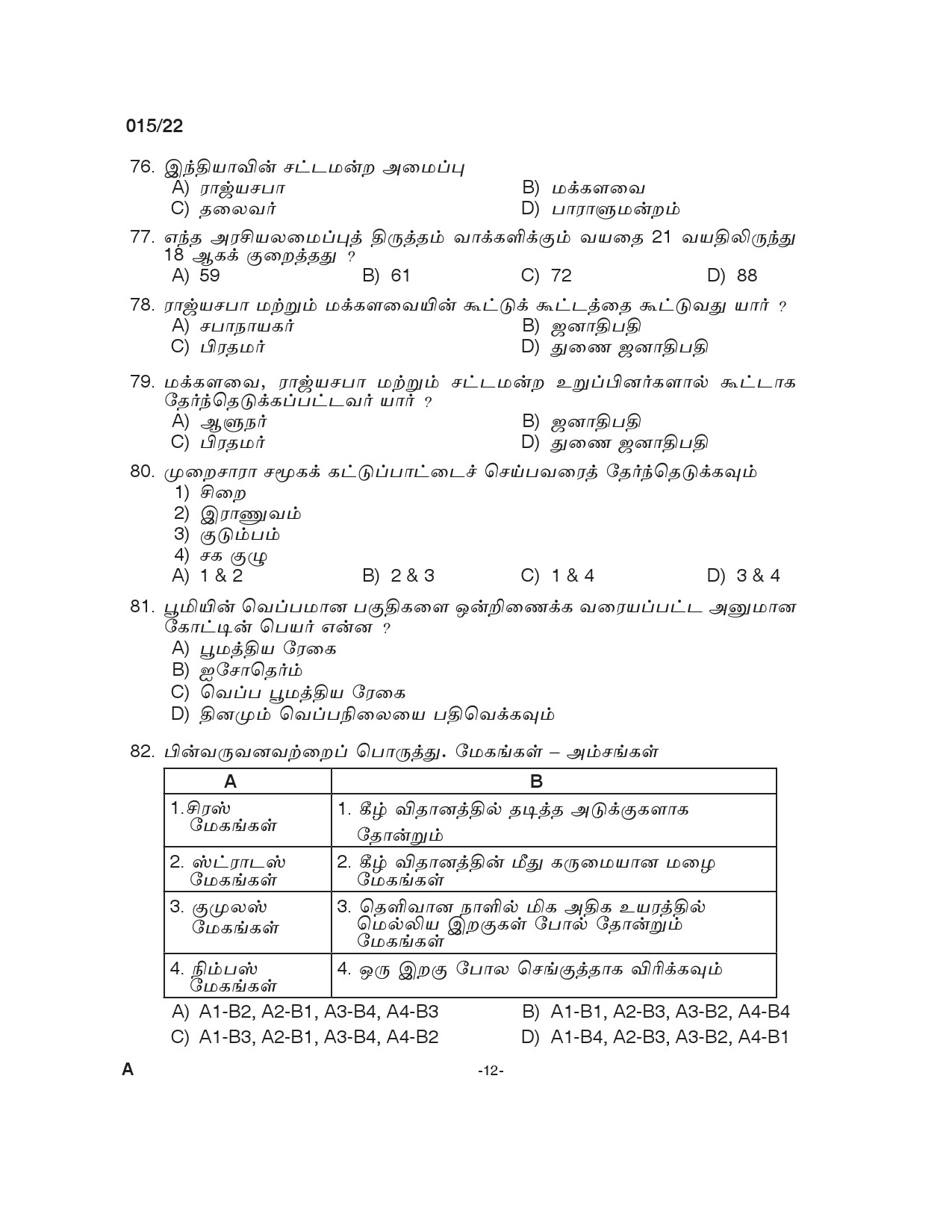 KPSC HSA Social Science Tamil Medium Exam 2022 Code 0152022 11