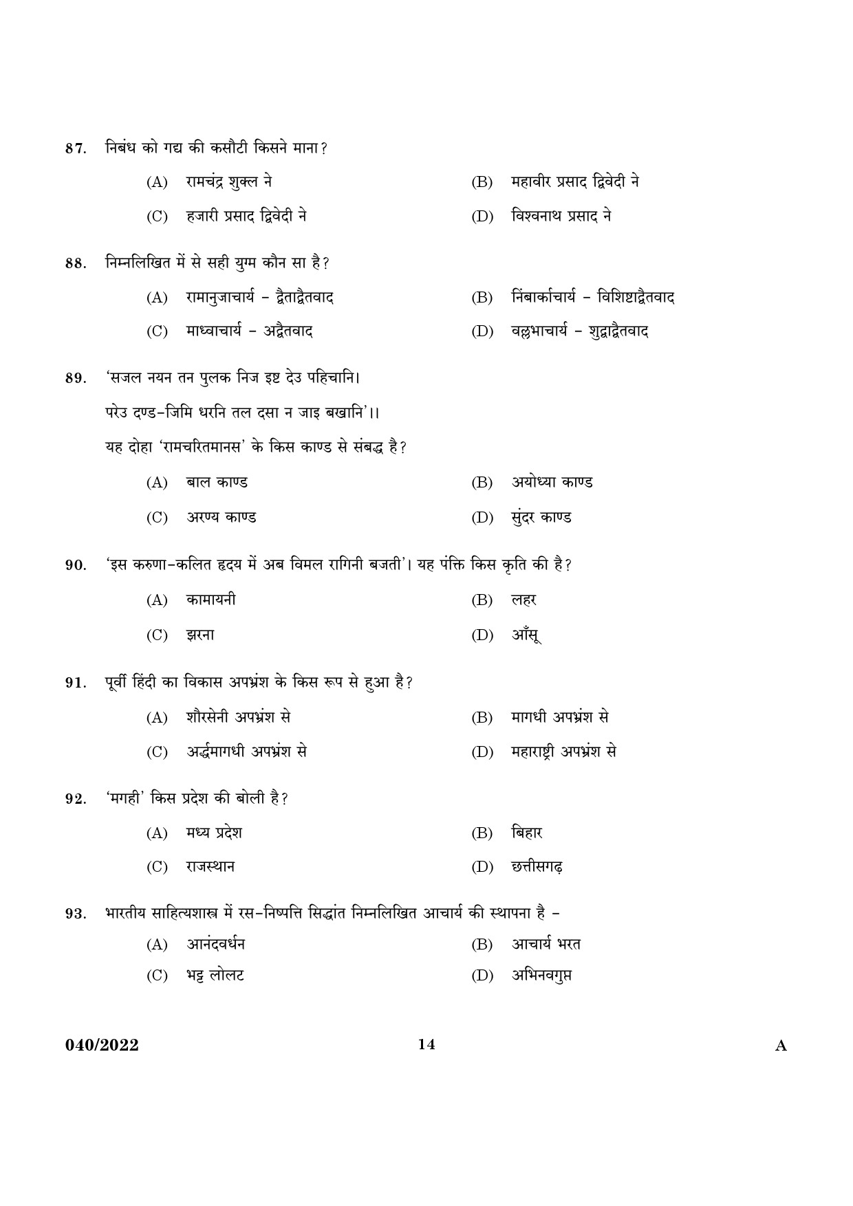 KPSC Part Time High School Teacher Hindi Exam 2022 Code 0402022 12