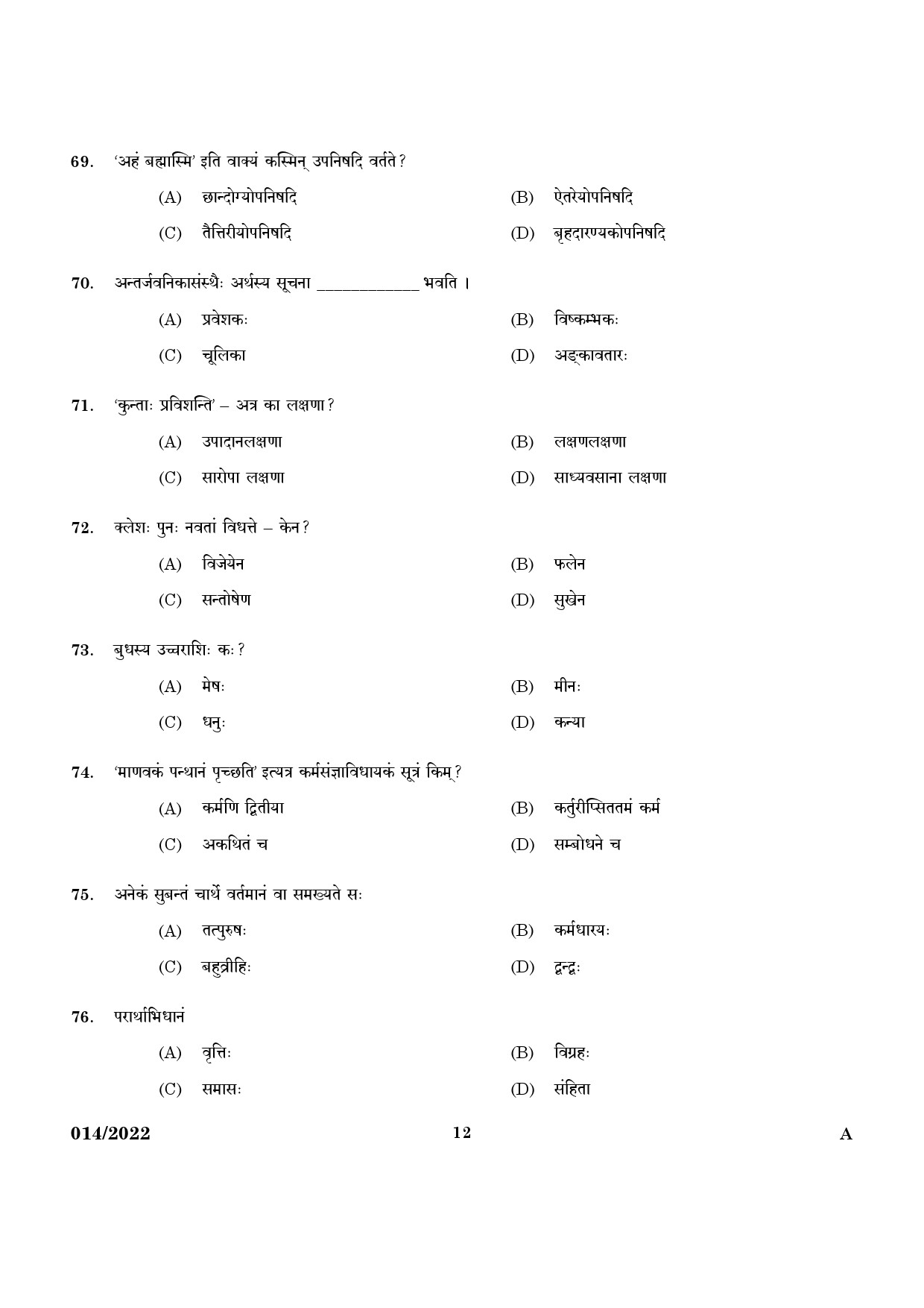 KPSC Part Time High School Teacher Sanskrit Exam 2022 Code 0142022 10