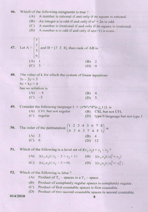 KPSC Higher Secondary School Teacher Exam Question 0142018 7