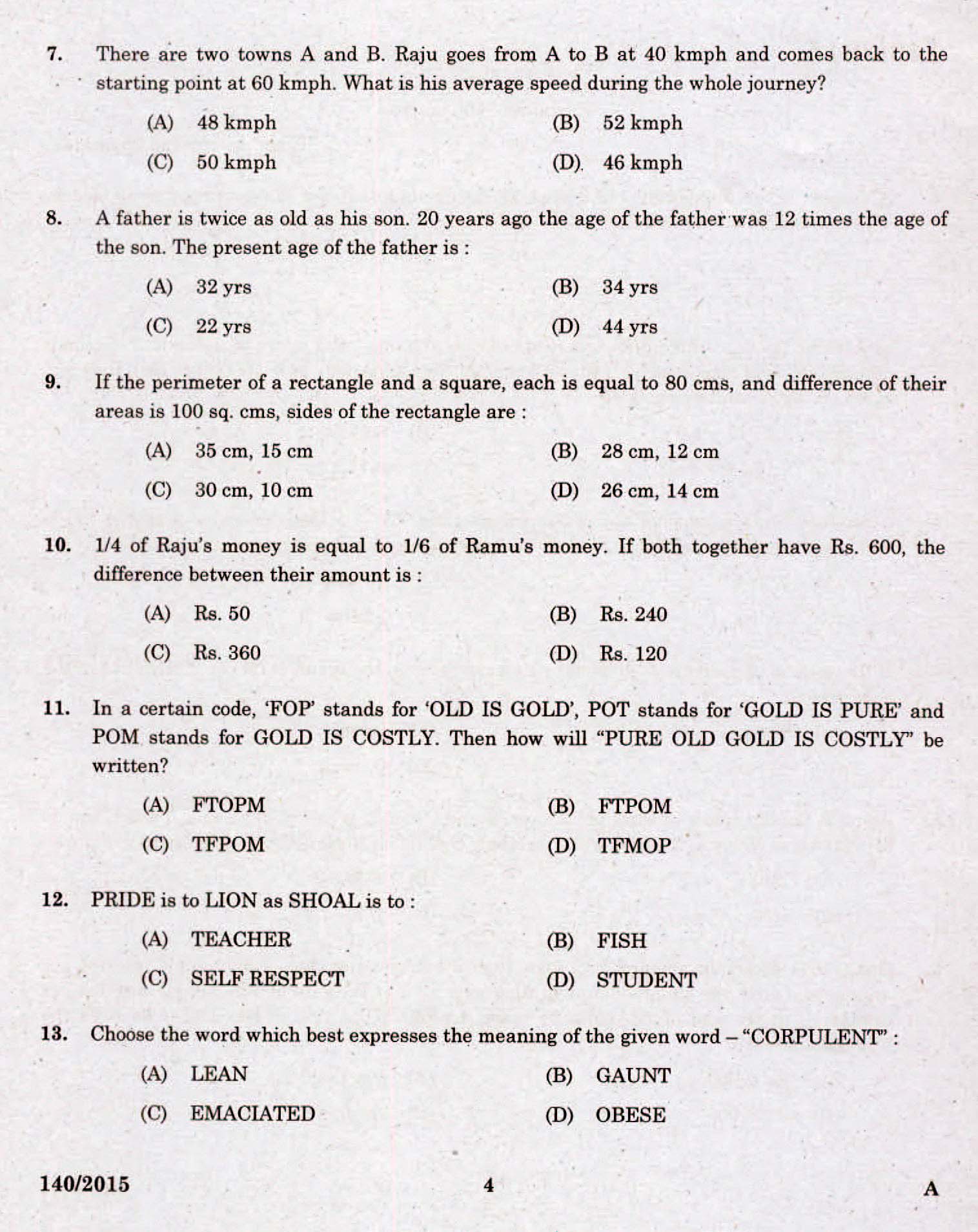Kerala PSC Assistant Grade II Exam 2015 Question Paper Code 1402015 2