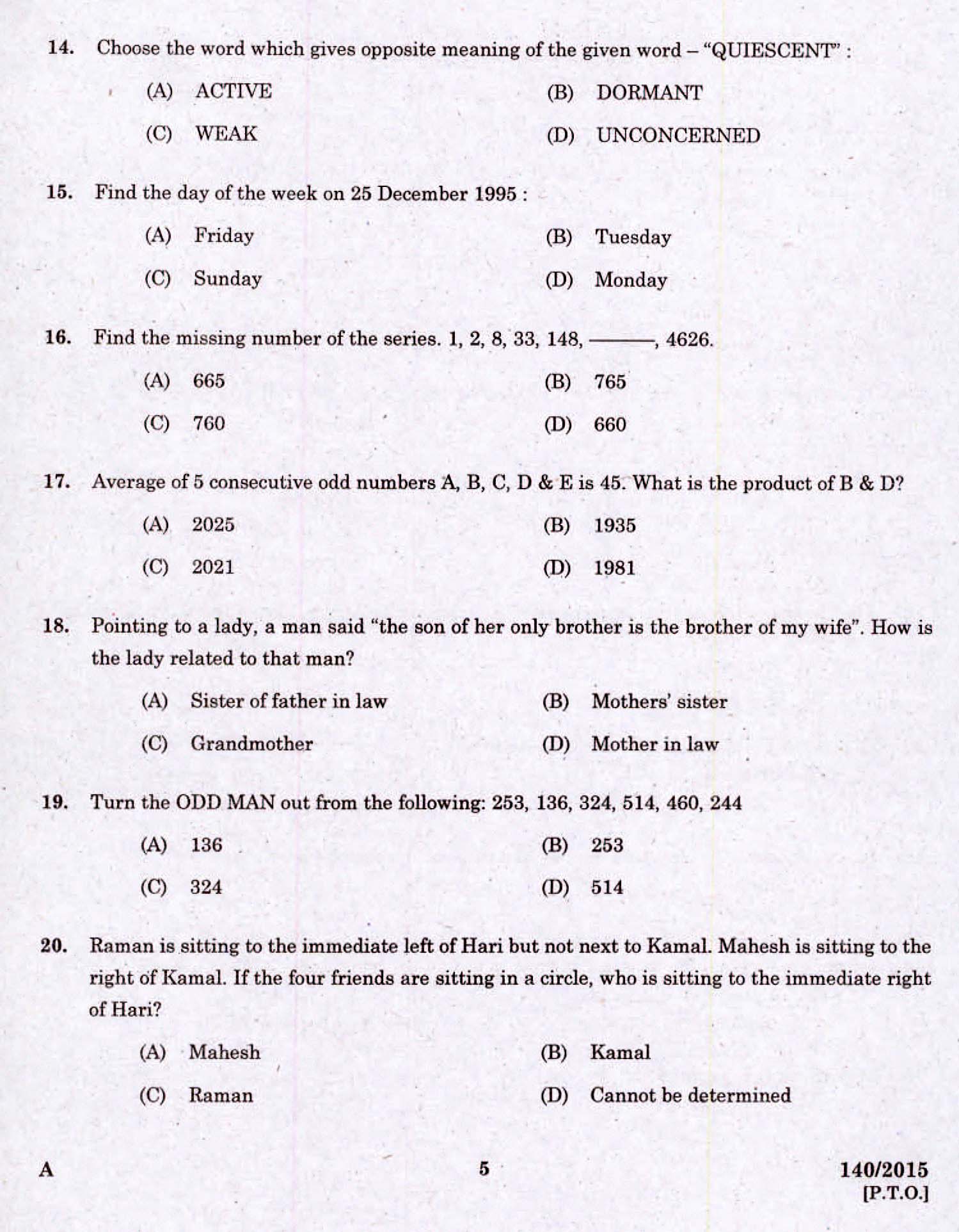 Kerala PSC Assistant Grade II Exam 2015 Question Paper Code 1402015 3