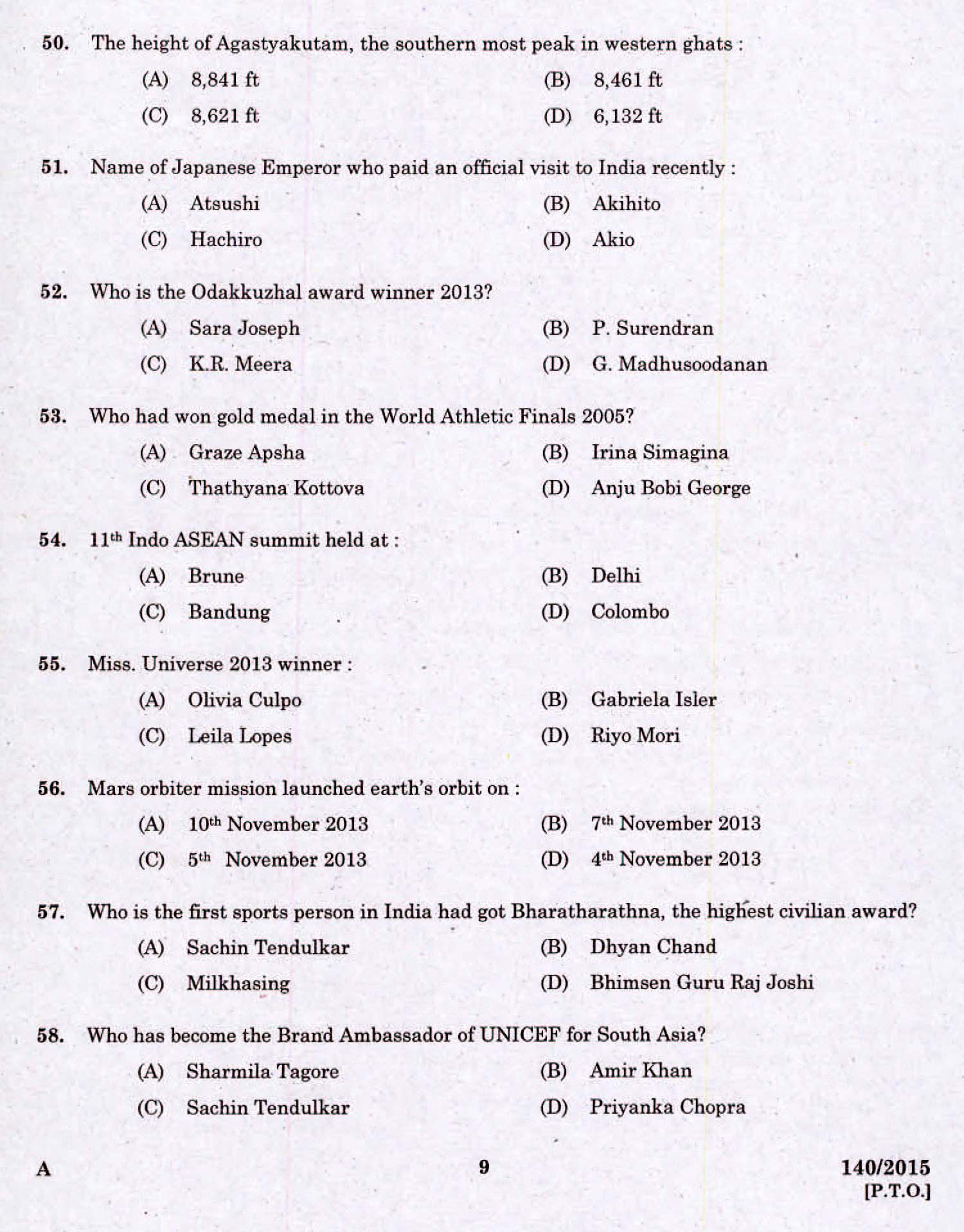 Kerala PSC Assistant Grade II Exam 2015 Question Paper Code 1402015 7