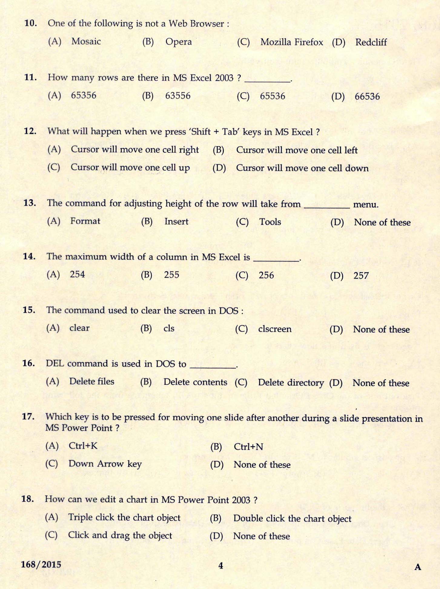 Kerala PSC Confidential Assistant Grade II Kerala Water Authority Exam 2015 Question Paper Code 1682015 2