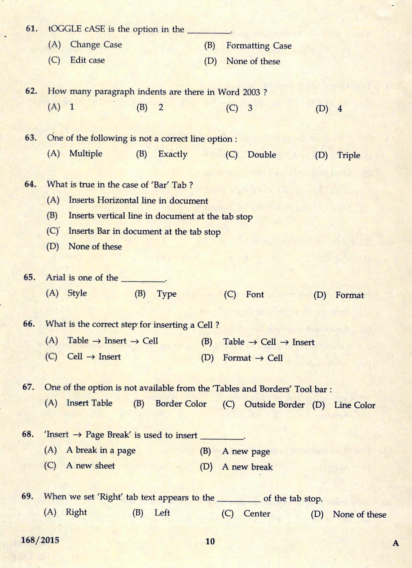 Kerala PSC Confidential Assistant Grade II Kerala Water Authority Exam 2015 Question Paper Code 1682015 8