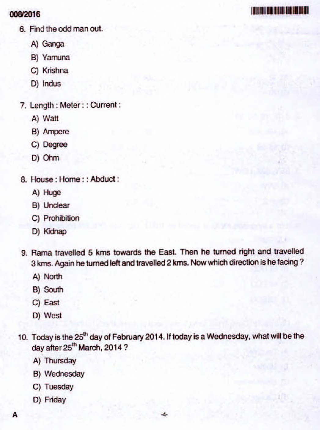 Kerala PSC Junior Assistant Exam 2016 Question Paper Code 0082016 2