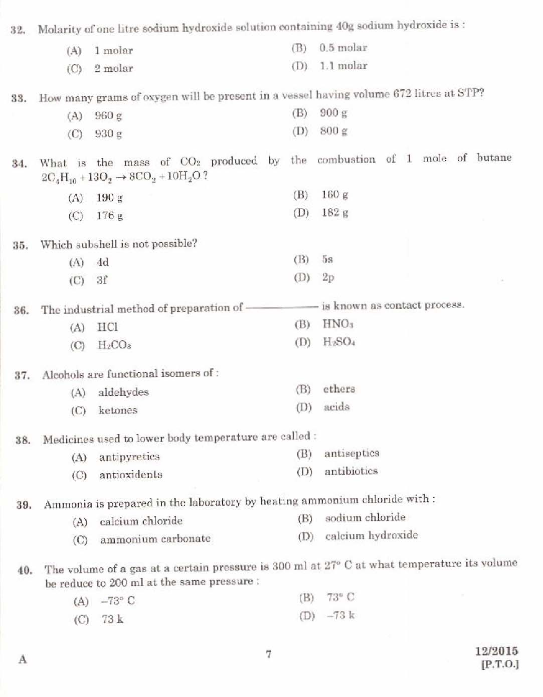 Kerala PSC Laboratory Assistant Exam 2015 Question Paper Code 122015 5
