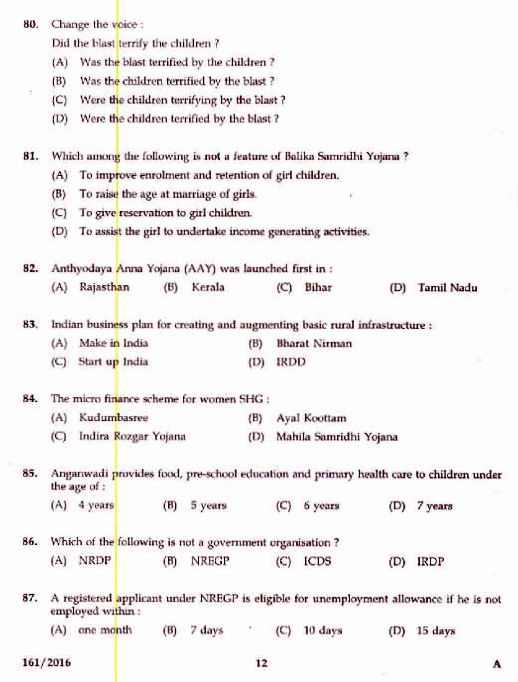 Kerala PSC Sales Assistant Grade II Exam 2016 Question Paper Code 1612016 10