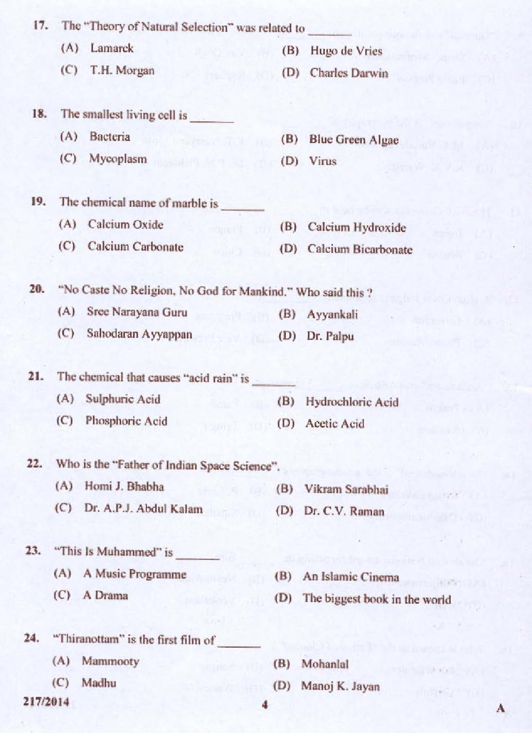 Kerala PSC Stenographer Exam 2014 Question Paper Code 2172014 4