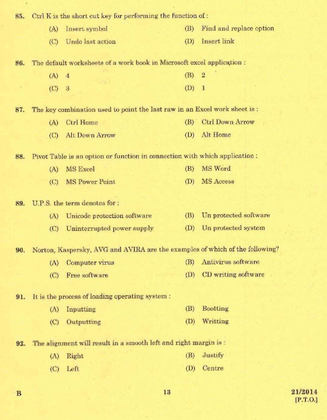 Kerala PSC Stenographer Grade II Exam 2014 Question Paper Code 212014 11