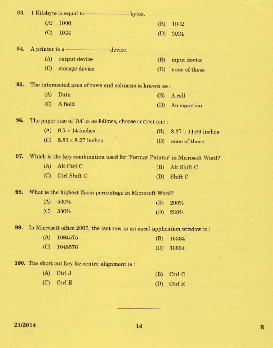Kerala PSC Stenographer Grade II Exam 2014 Question Paper Code 212014 12