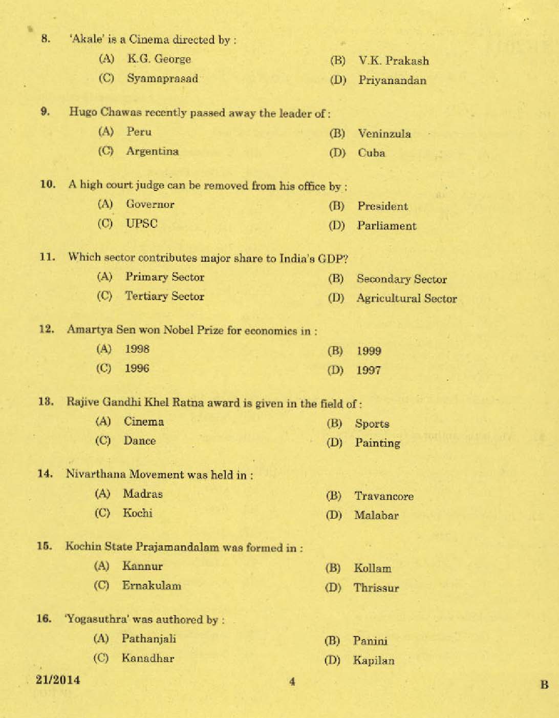 Kerala PSC Stenographer Grade II Exam 2014 Question Paper Code 212014 2