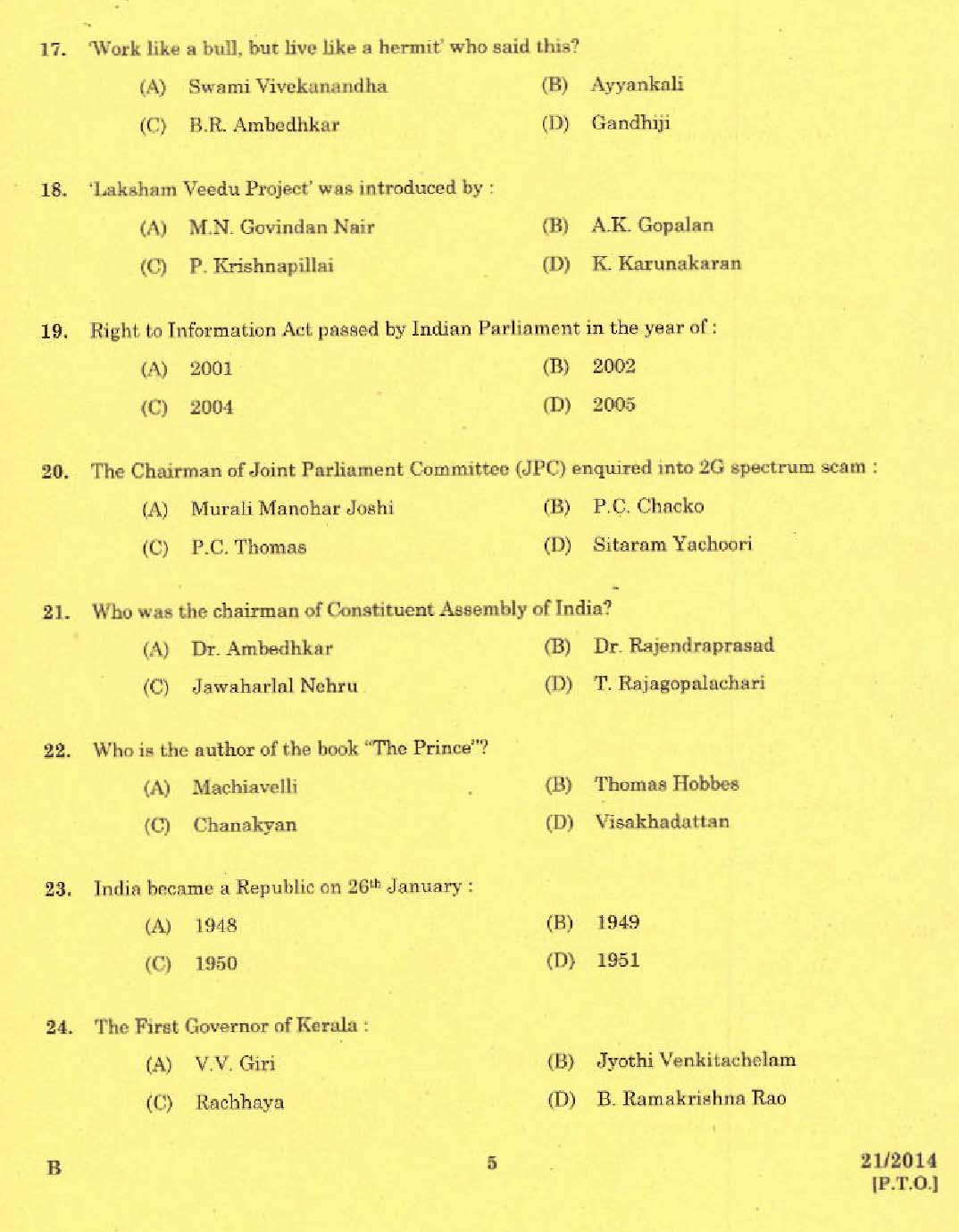 Kerala PSC Stenographer Grade II Exam 2014 Question Paper Code 212014 3
